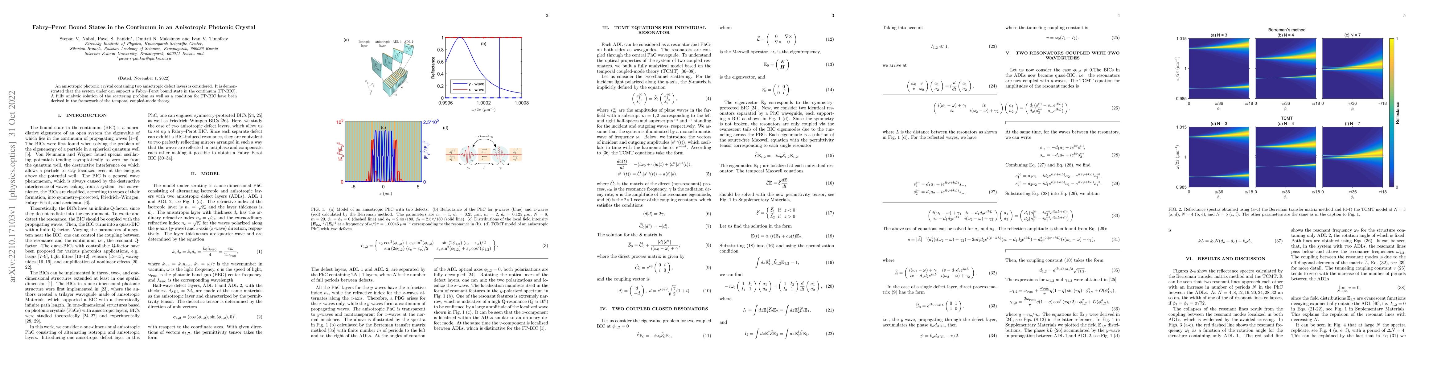 Thumbnail for Fabry-Perot Bound States in the Continuum in an Anisotropic Photonic
  Crystal