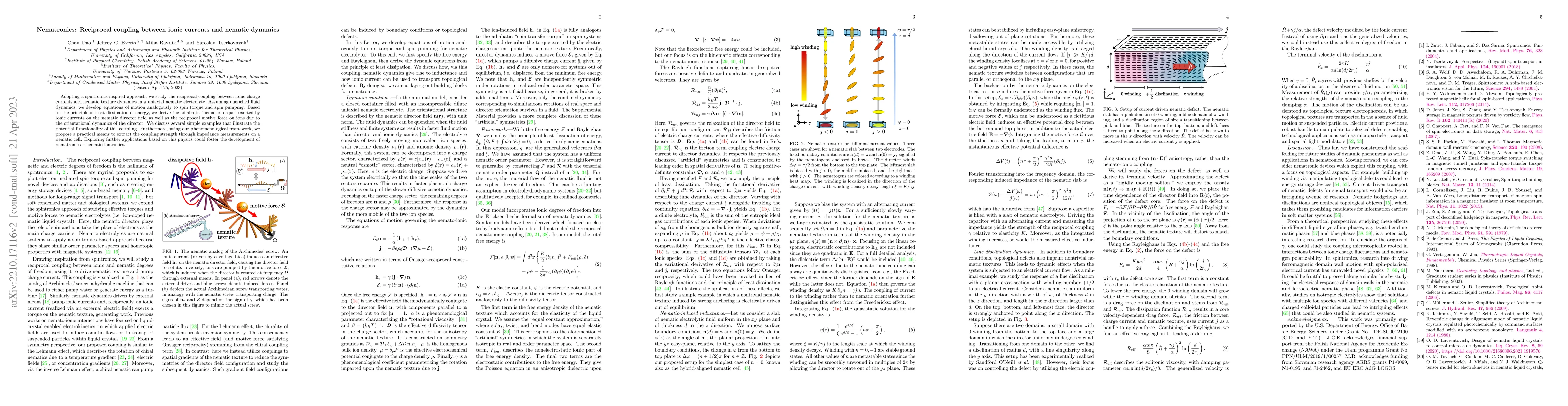 Thumbnail for Nematronics: Reciprocal coupling between ionic currents and nematic
  dynamics