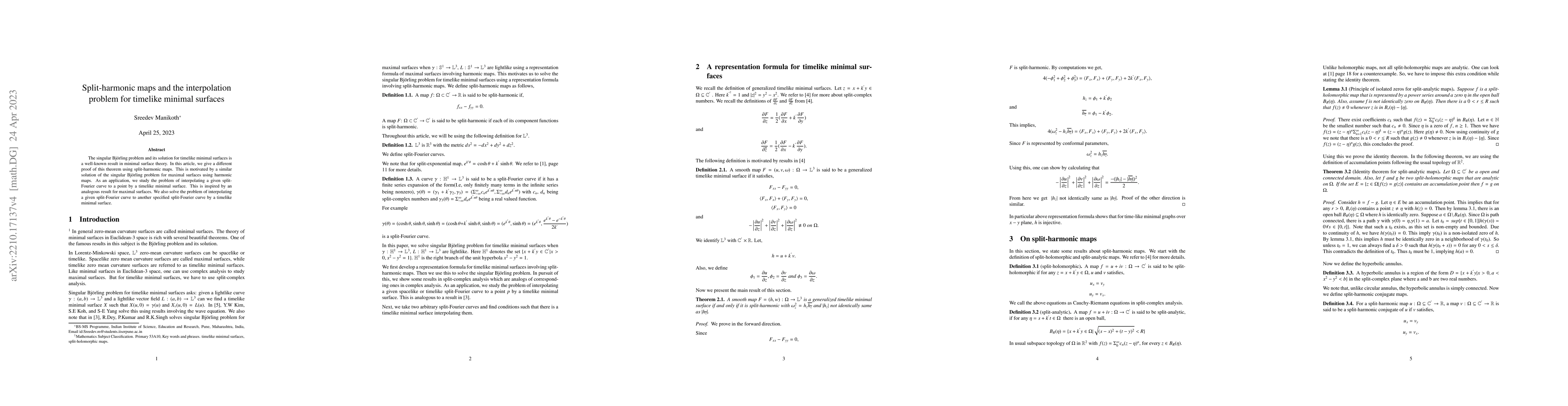 Thumbnail for Split-harmonic maps and the interpolation problem for timelike minimal
  surfaces