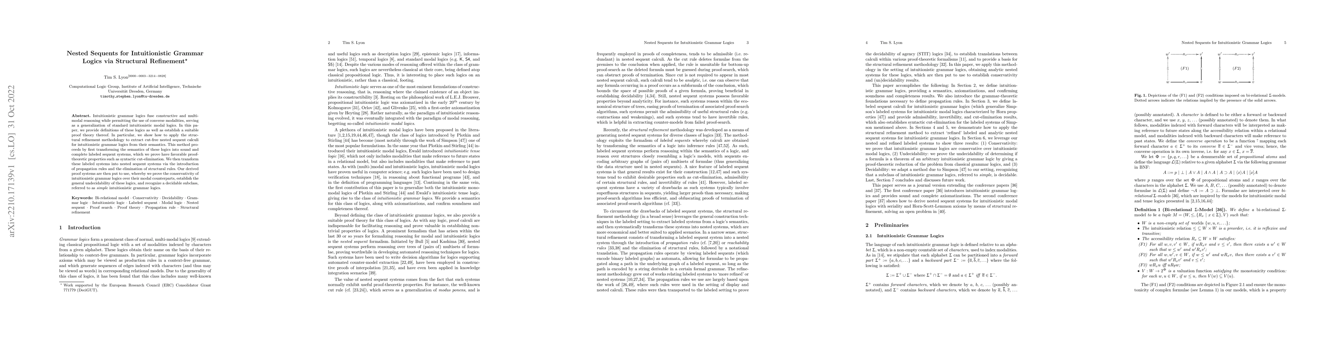 Thumbnail for Nested Sequents for Intuitionistic Grammar Logics via Structural
  Refinement