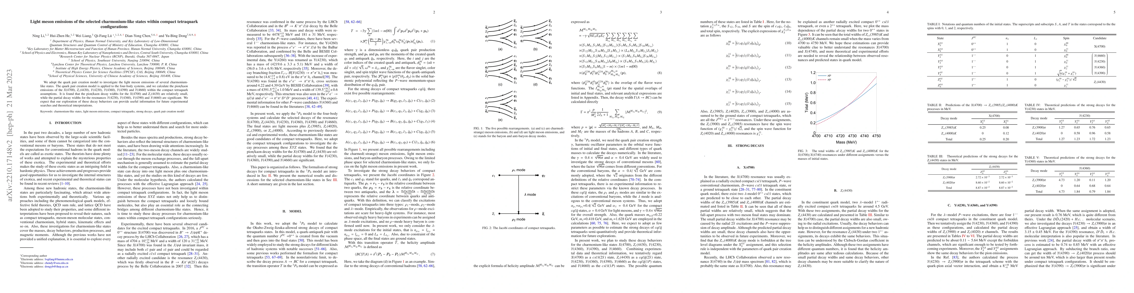 Thumbnail for Light meson emissions of the selected charmonium-like states within
  compact tetraquark configurations