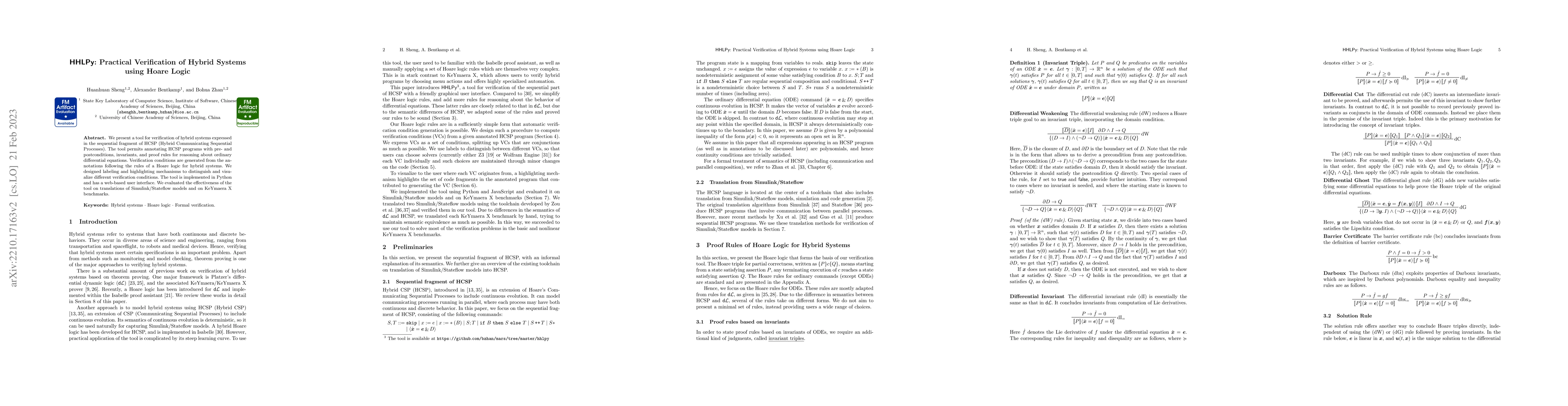 Thumbnail for HHLPy: Practical Verification of Hybrid Systems using Hoare Logic