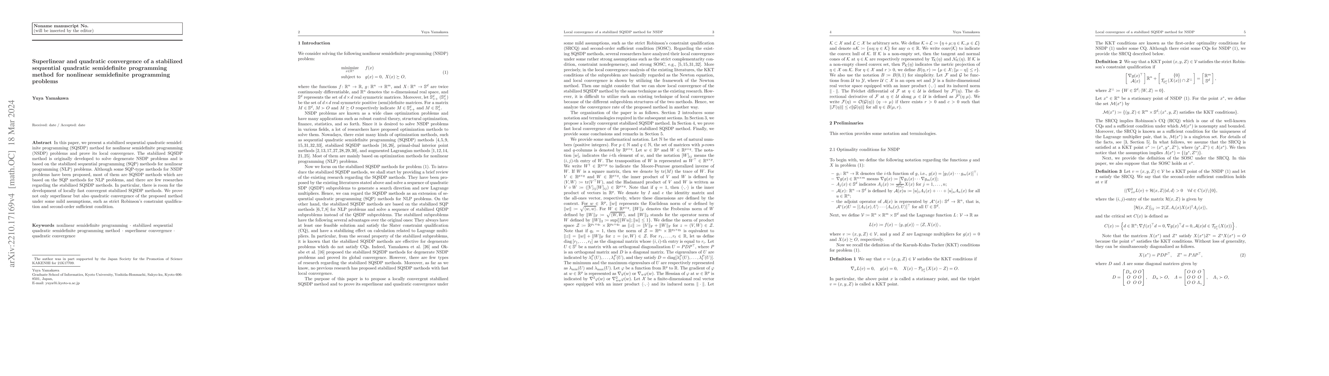 Thumbnail for Superlinear and quadratic convergence of a stabilized sequential
  quadratic semidefinite programming method for nonlinear semidefinite
  programming problems