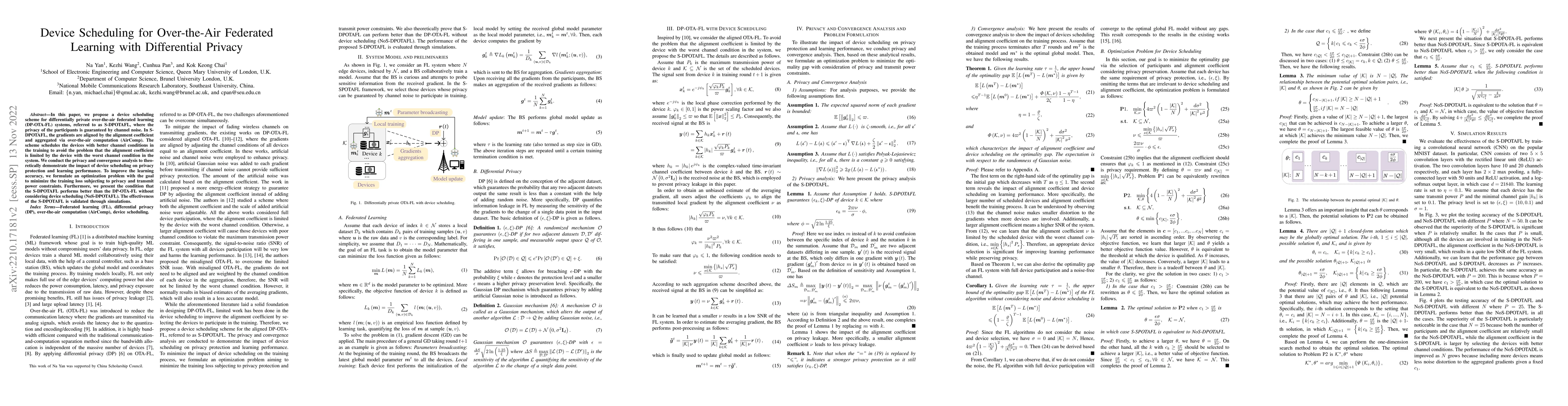 Thumbnail for Device Scheduling for Over-the-Air Federated Learning with Differential
  Privacy