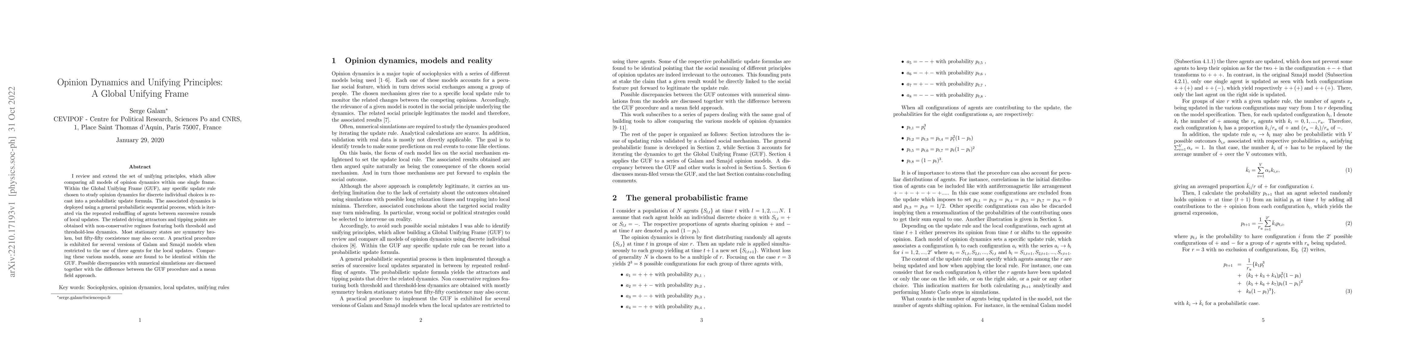 Thumbnail for Opinion Dynamics and Unifying Principles: A Global Unifying Frame