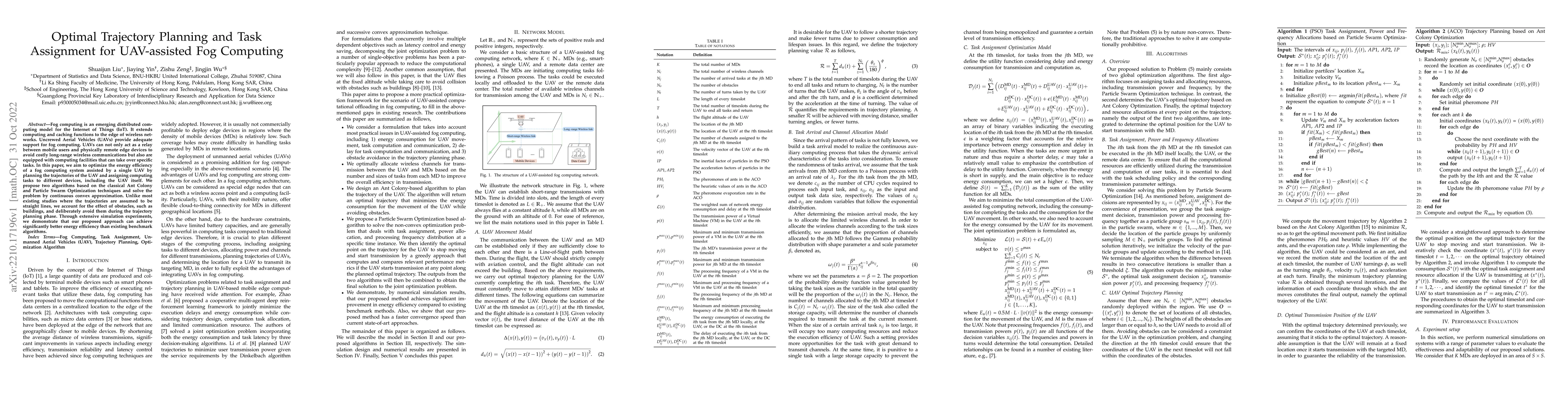 Thumbnail for Optimal Trajectory Planning and Task Assignment for UAV-assisted Fog
  Computing