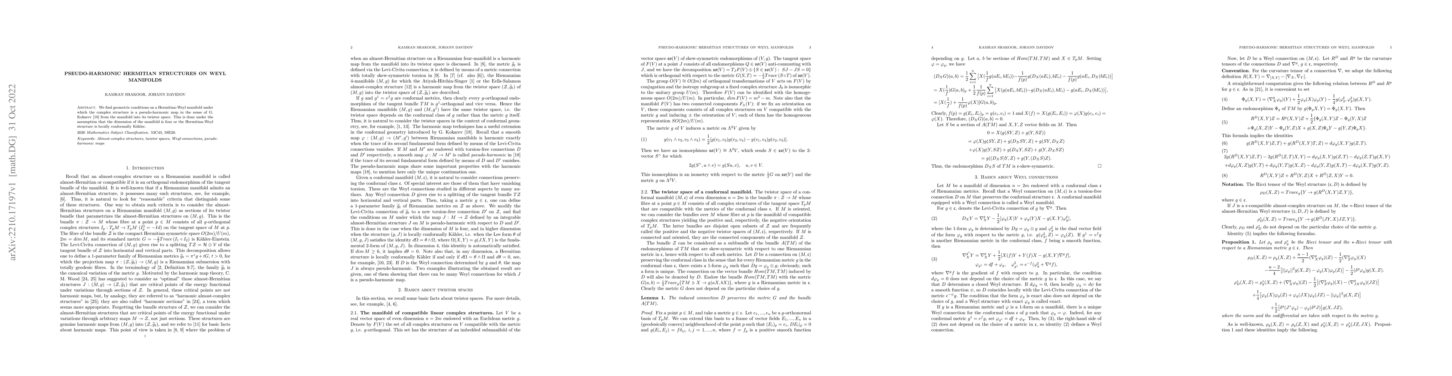 Thumbnail for Pseudo-harmonic Hermitian structures on Weyl manifolds