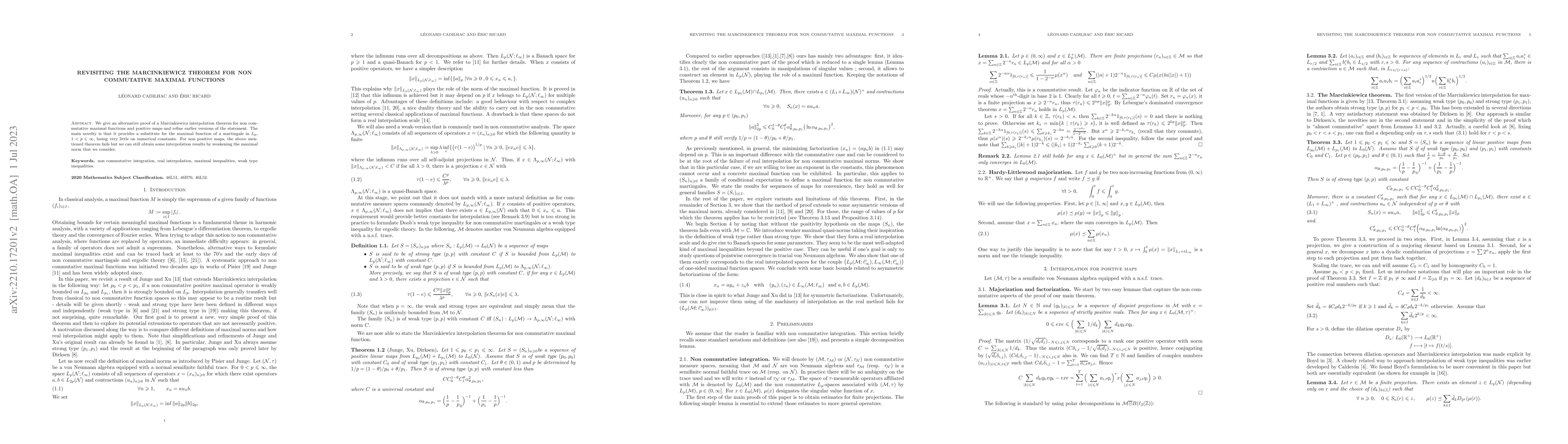 Thumbnail for Revisiting the Marcinkiewicz theorem for non commutative maximal
  functions