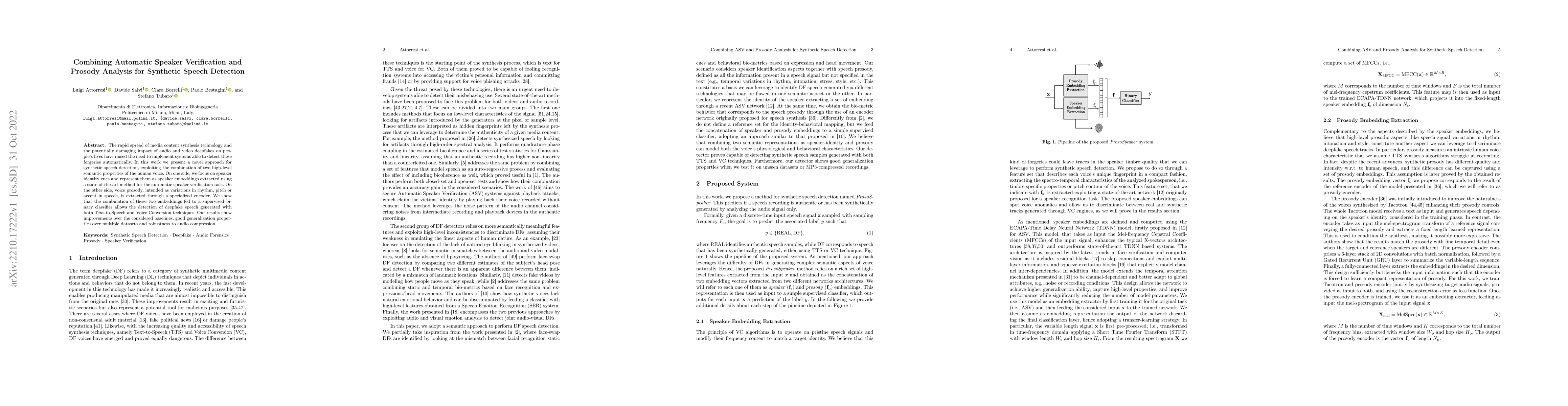 Thumbnail for Combining Automatic Speaker Verification and Prosody Analysis for
  Synthetic Speech Detection