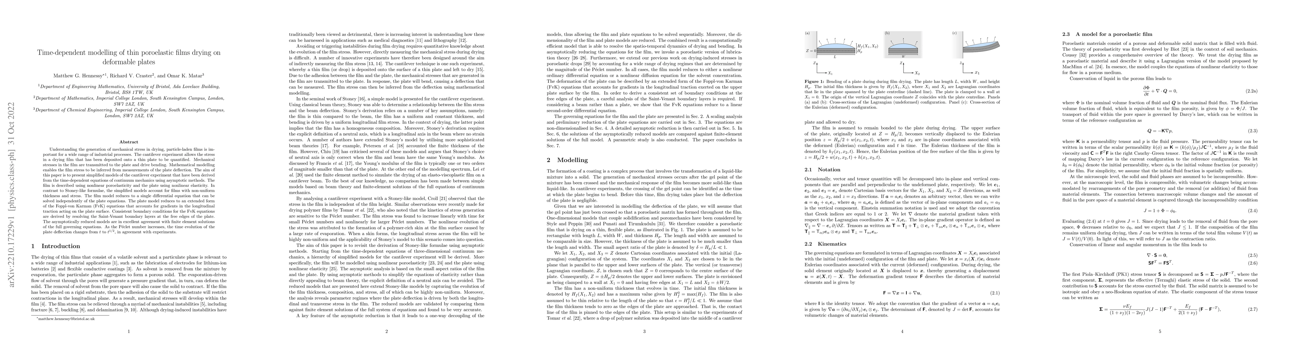 Thumbnail for Time-dependent modelling of thin poroelastic films drying on deformable
  plates