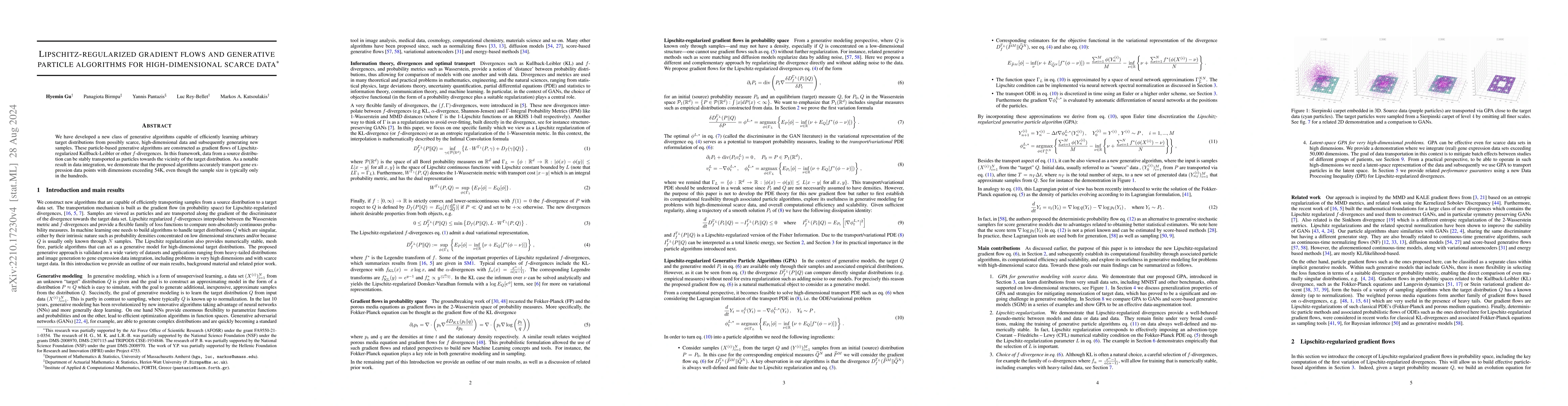 Thumbnail for Lipschitz-regularized gradient flows and generative particle algorithms
  for high-dimensional scarce data