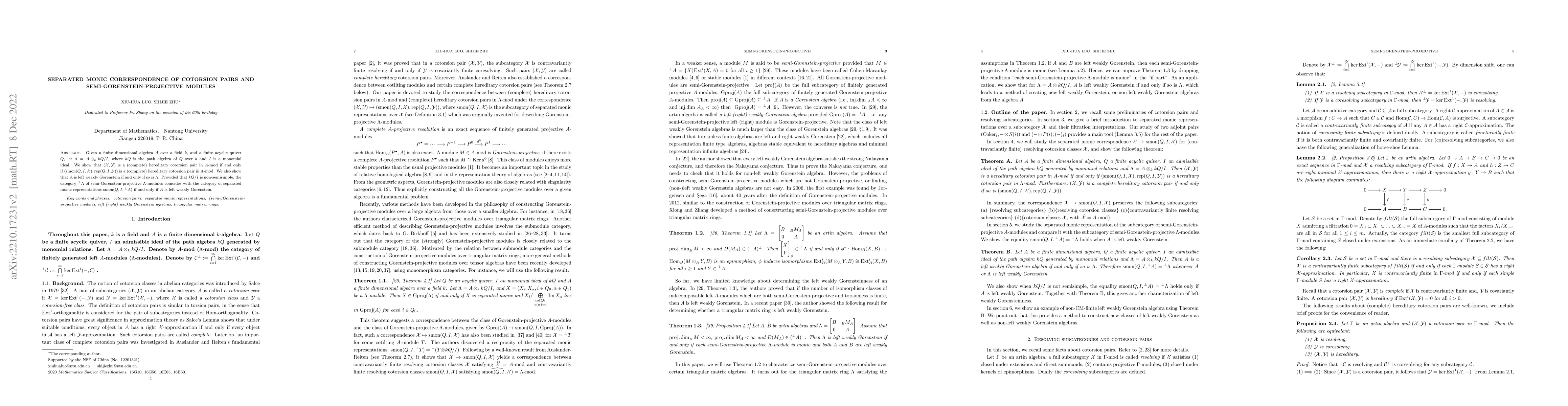 Thumbnail for Separated monic correspondence of cotorsion pairs and
  semi-Gorenstein-projective modules