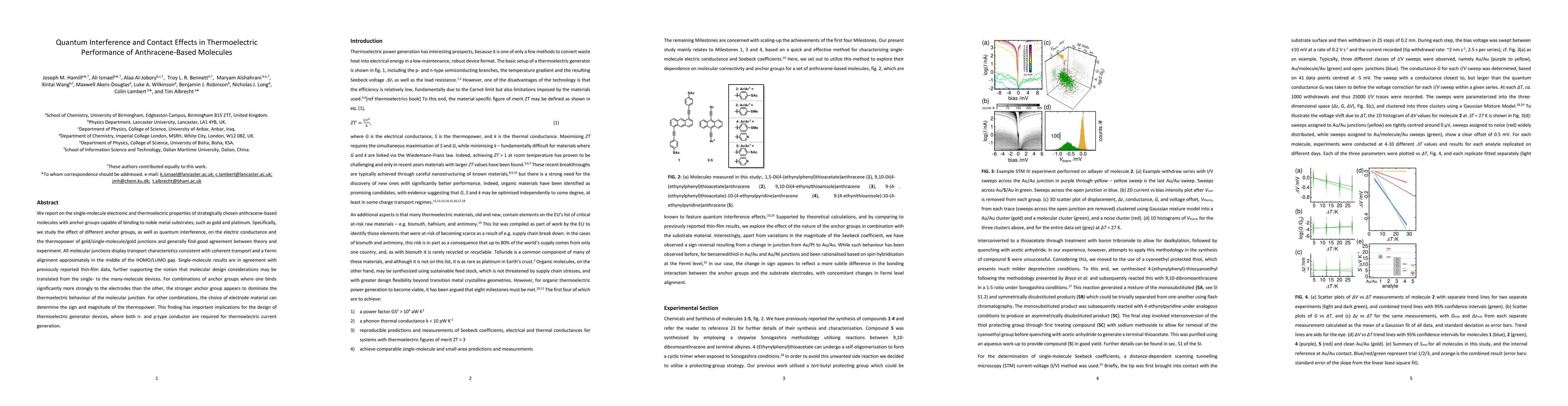 Thumbnail for Quantum Interference and Contact Effects in Thermoelectric Performance
  of Anthracene-Based Molecules