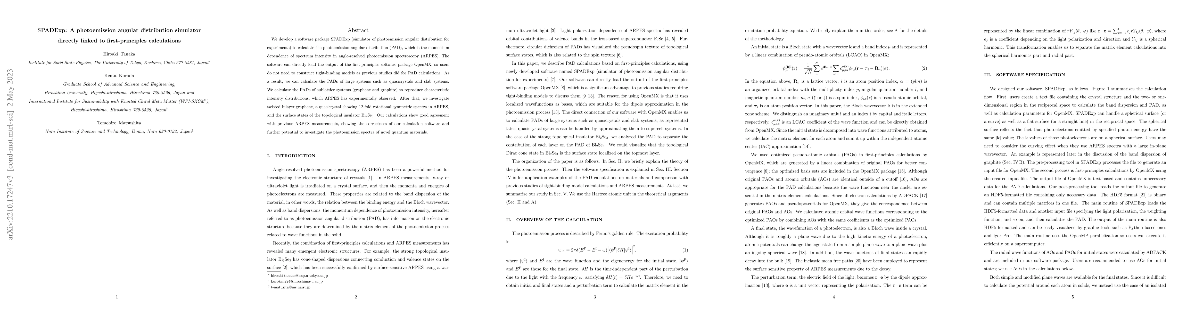 Thumbnail for SPADExp: A photoemission angular distribution simulator directly linked
  to first-principles calculations