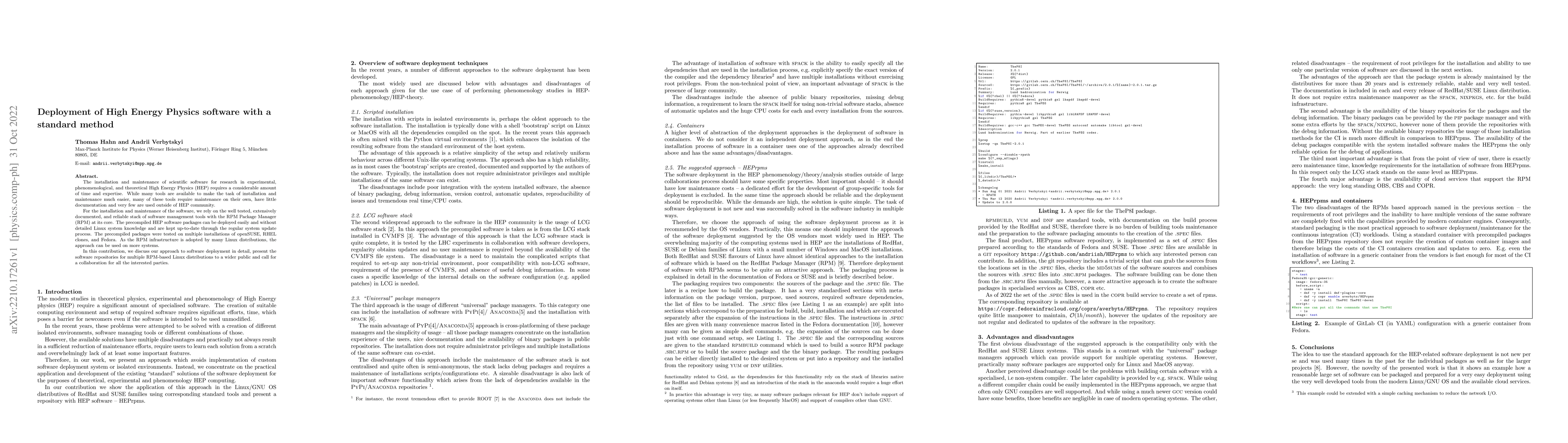Thumbnail for Deployment of High Energy Physics software with a standard method