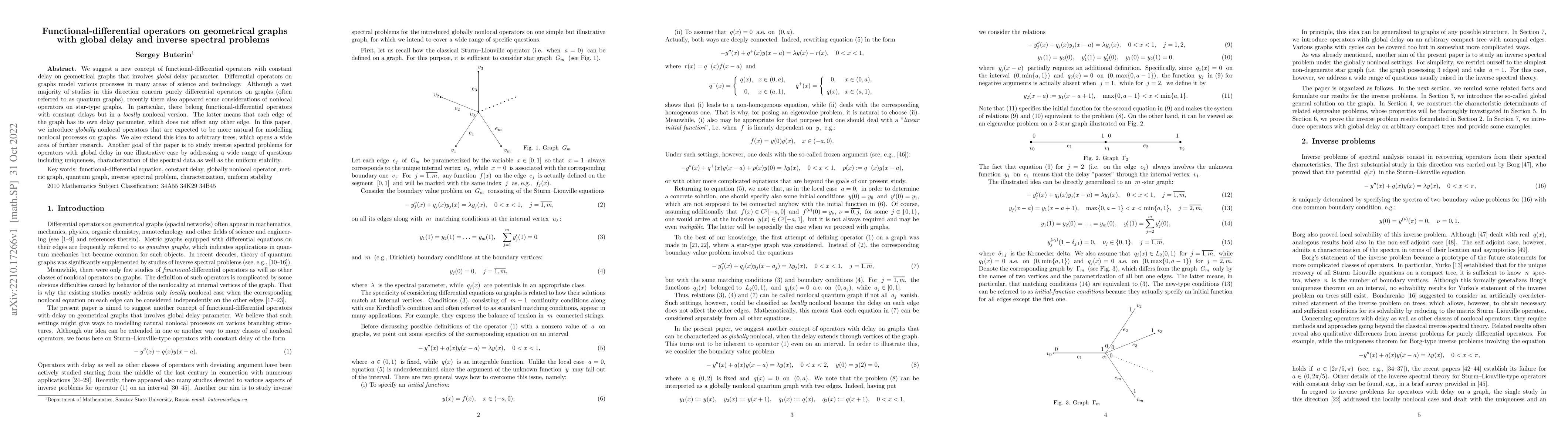 Thumbnail for Functional-differential operators on geometrical graphs with global
  delay and inverse spectral problems