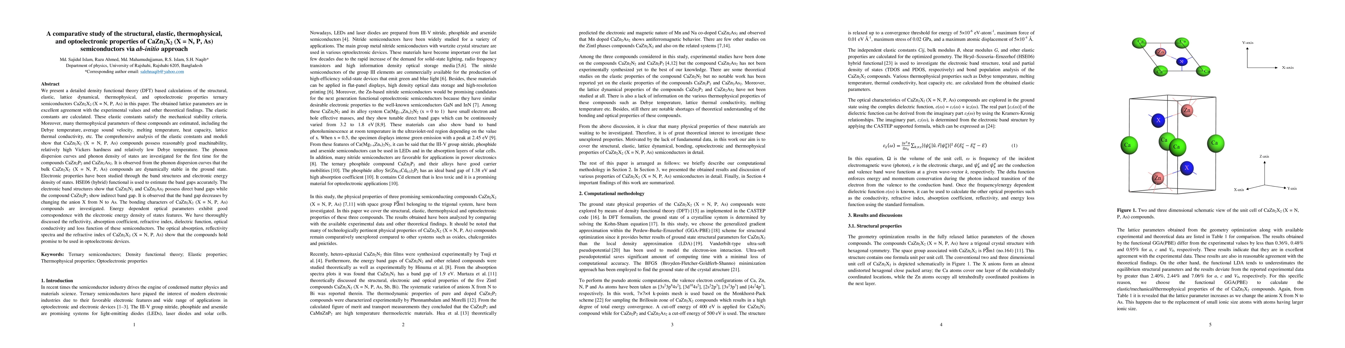 Thumbnail for A comparative study of the structural, elastic, thermophysical, and
  optoelectronic properties of CaZn$_2$X$_2$ (X = N, P, As) semiconductors via
  ab-initio approach