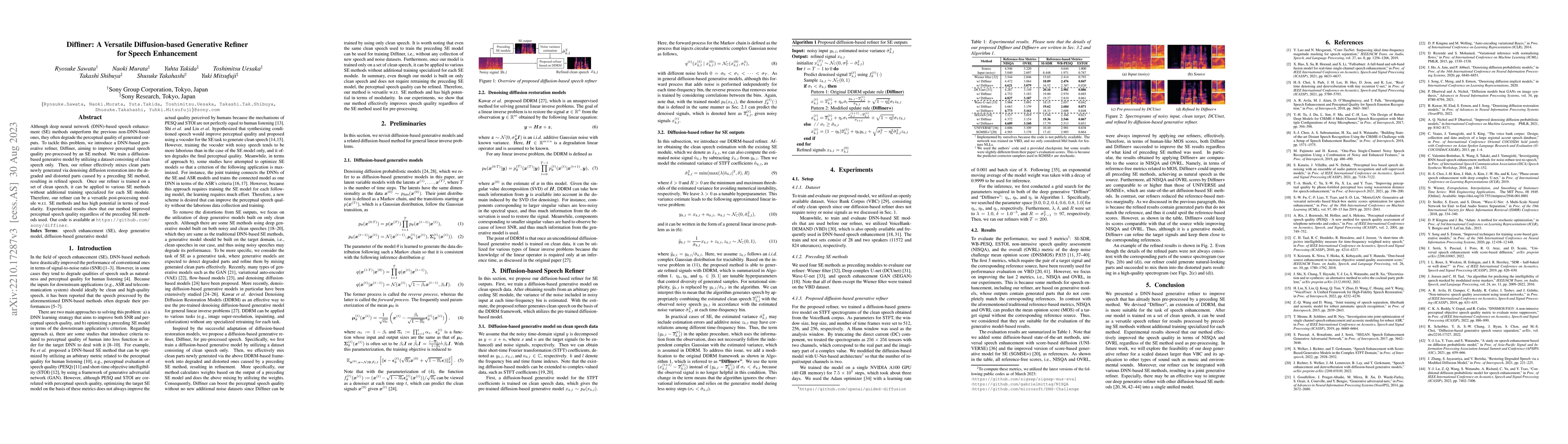 Thumbnail for Diffiner: A Versatile Diffusion-based Generative Refiner for Speech
  Enhancement