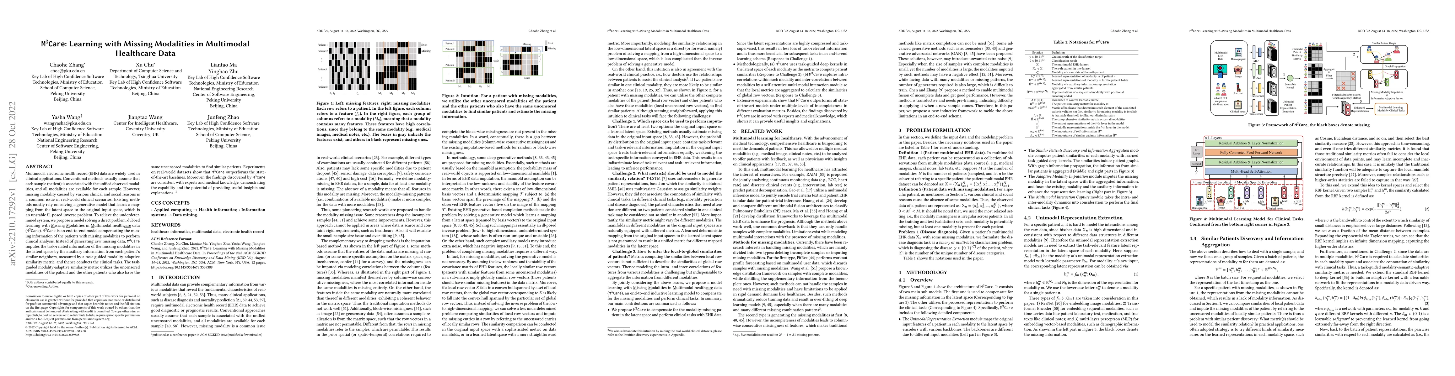 Thumbnail for M$^3$Care: Learning with Missing Modalities in Multimodal Healthcare
  Data