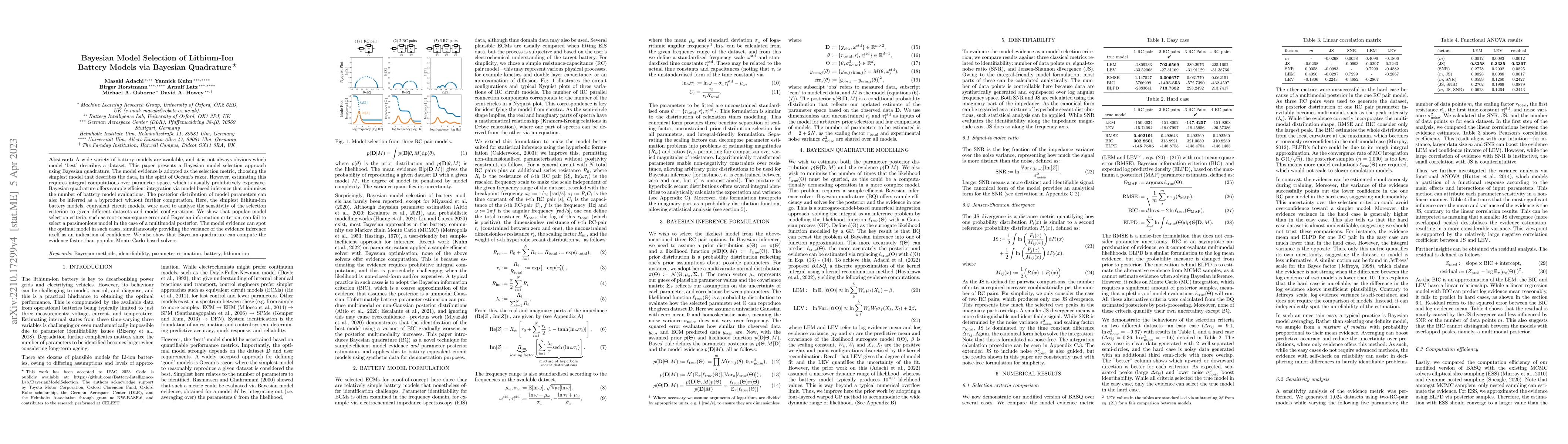 Thumbnail for Bayesian Model Selection of Lithium-Ion Battery Models via Bayesian
  Quadrature