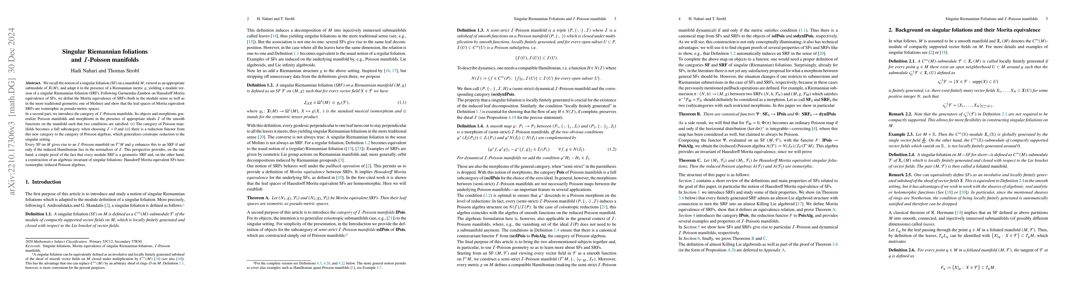 Thumbnail for Singular Riemannian foliations and $\mathcal{I}$-Poisson manifolds
