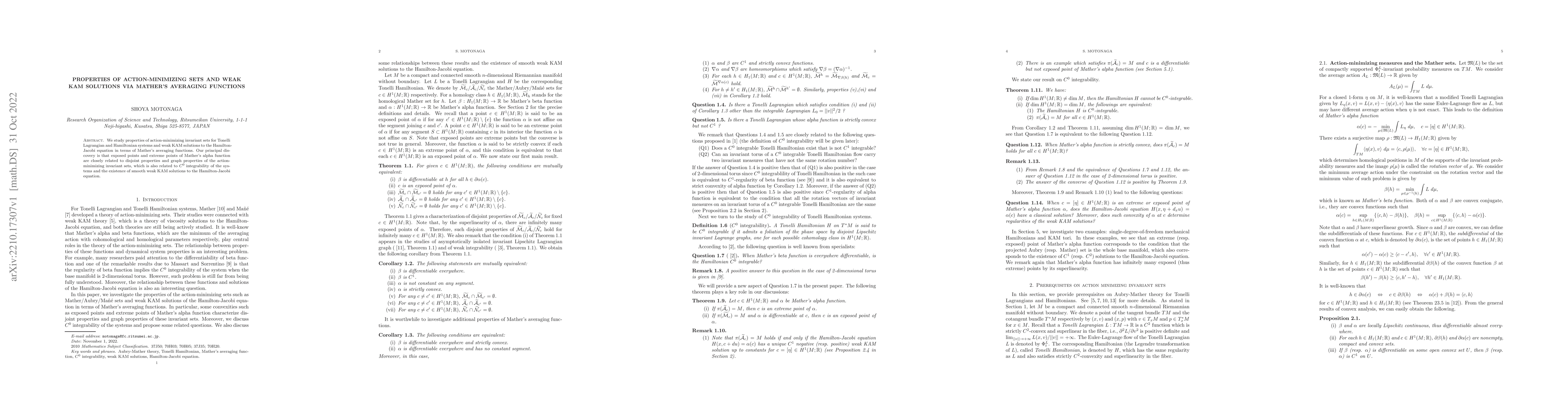 Thumbnail for Properties of action-minimizing sets and weak KAM solutions via Mather's
  averaging functions