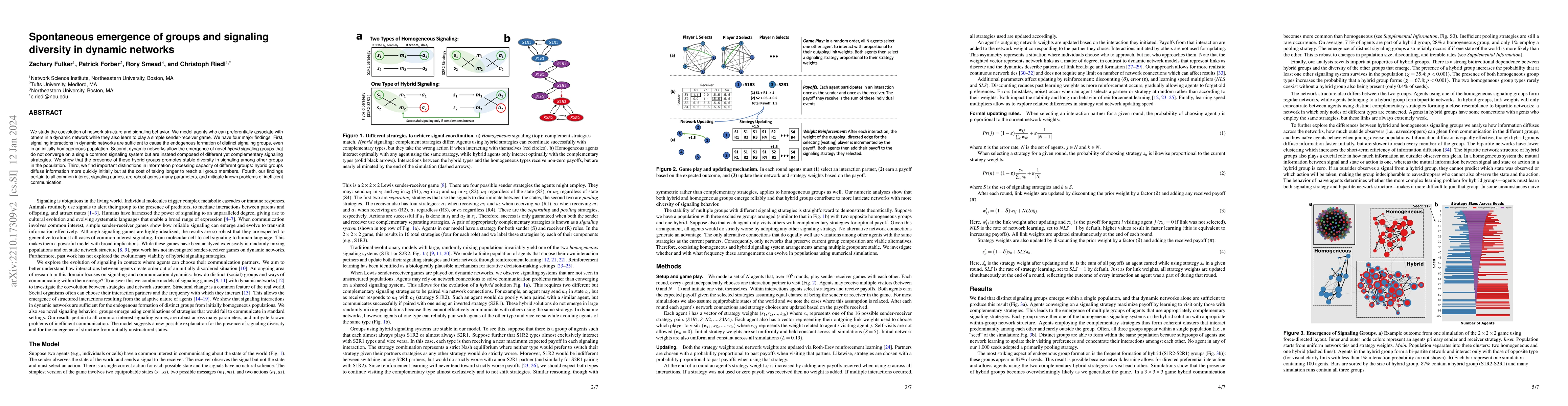 Thumbnail for Spontaneous emergence of groups and signaling diversity in dynamic
  networks