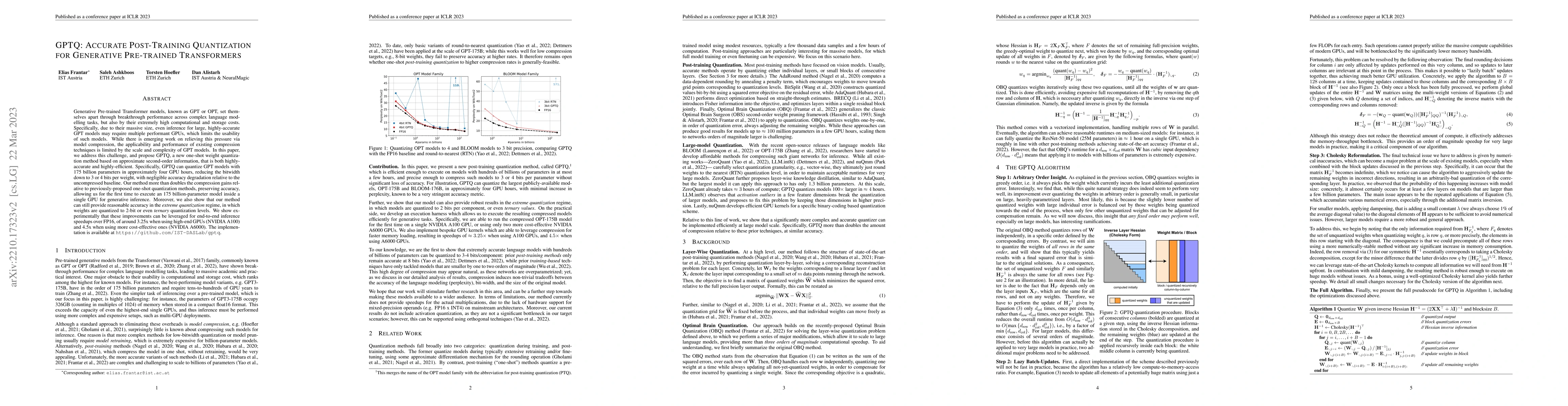 Thumbnail for GPTQ: Accurate Post-Training Quantization for Generative Pre-trained
  Transformers
