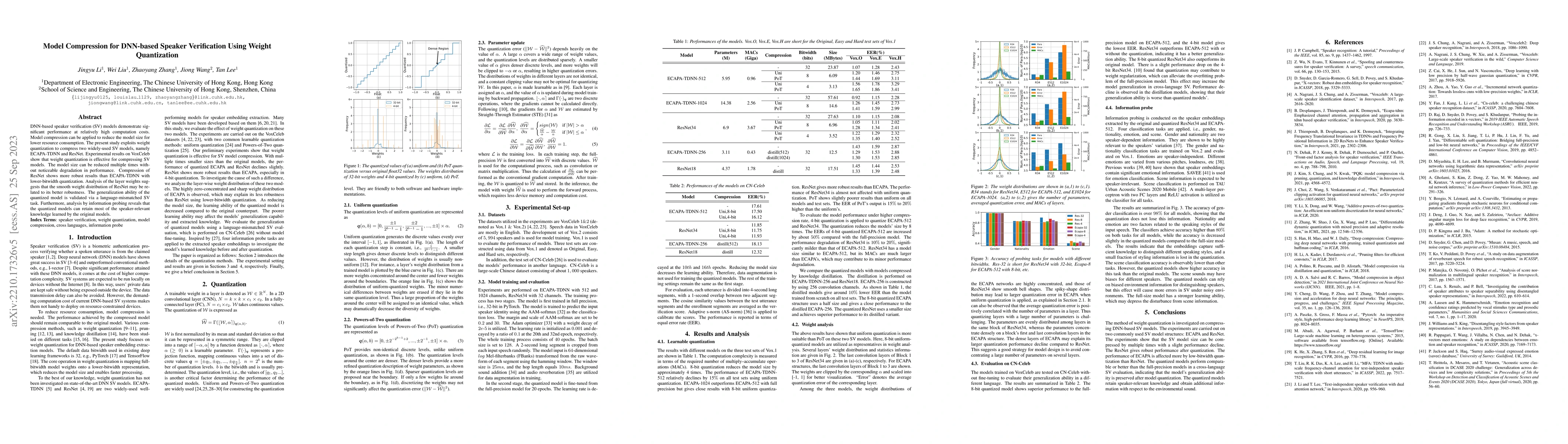 Thumbnail for Model Compression for DNN-based Speaker Verification Using Weight
  Quantization