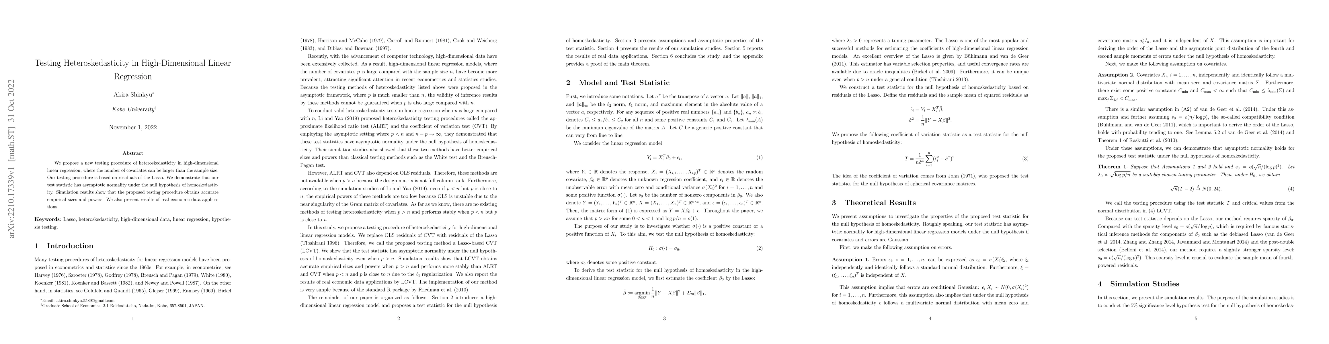 Thumbnail for Testing Heteroskedasticity in High-Dimensional Linear Regression