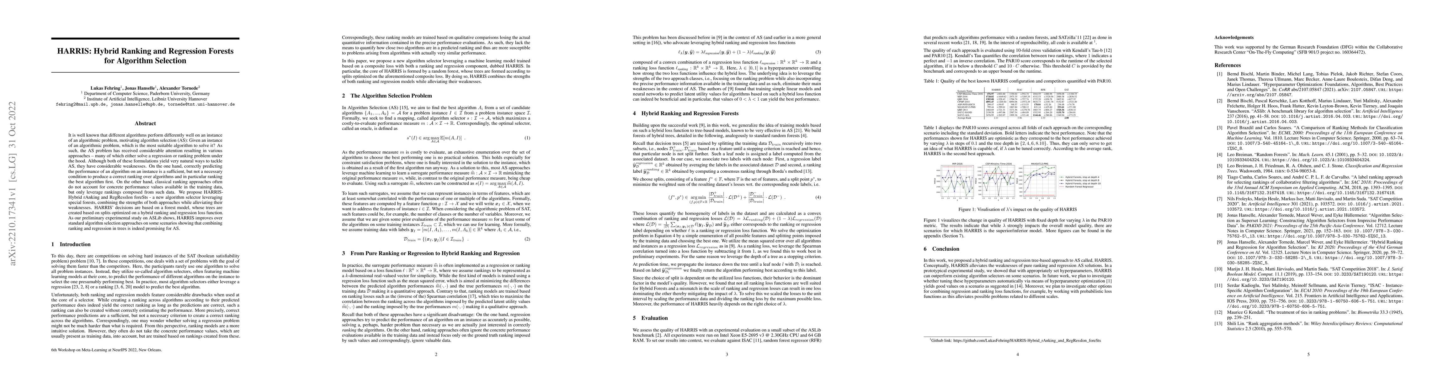 Thumbnail for HARRIS: Hybrid Ranking and Regression Forests for Algorithm Selection