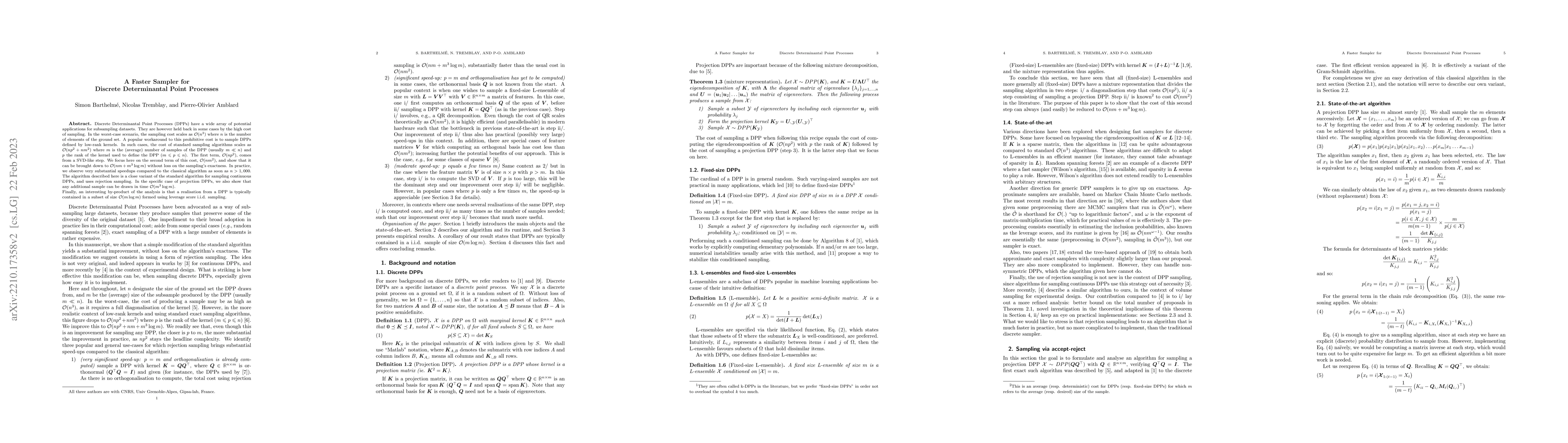 Thumbnail for A Faster Sampler for Discrete Determinantal Point Processes