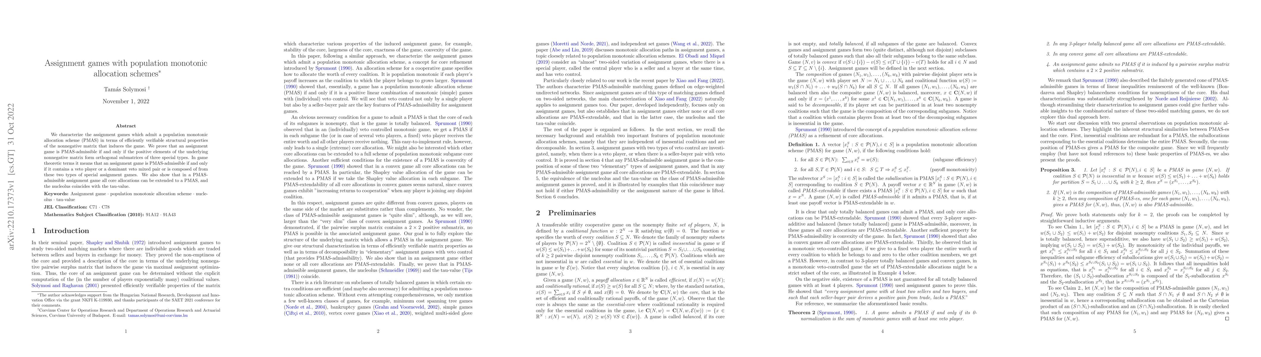 Thumbnail for Assignment games with population monotonic allocation schemes