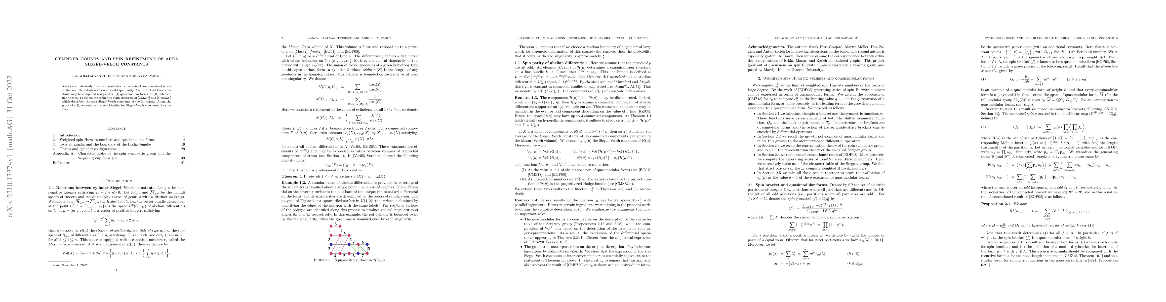 Thumbnail for Cylinder counts and spin refinement of area Siegel-Veech constants