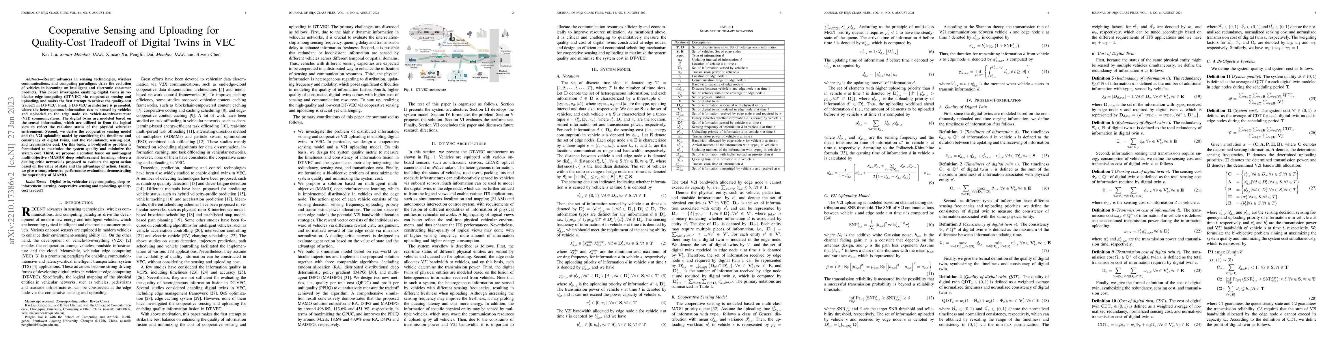 Thumbnail for Cooperative Sensing and Uploading for Quality-Cost Tradeoff of Digital
  Twins in VEC