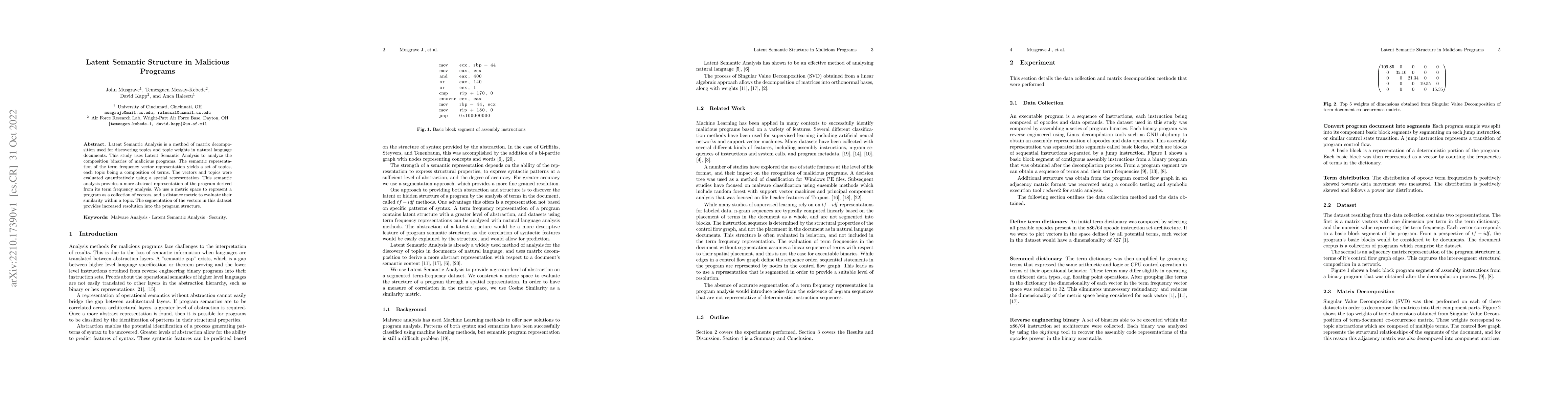 Thumbnail for Latent Semantic Structure in Malicious Programs