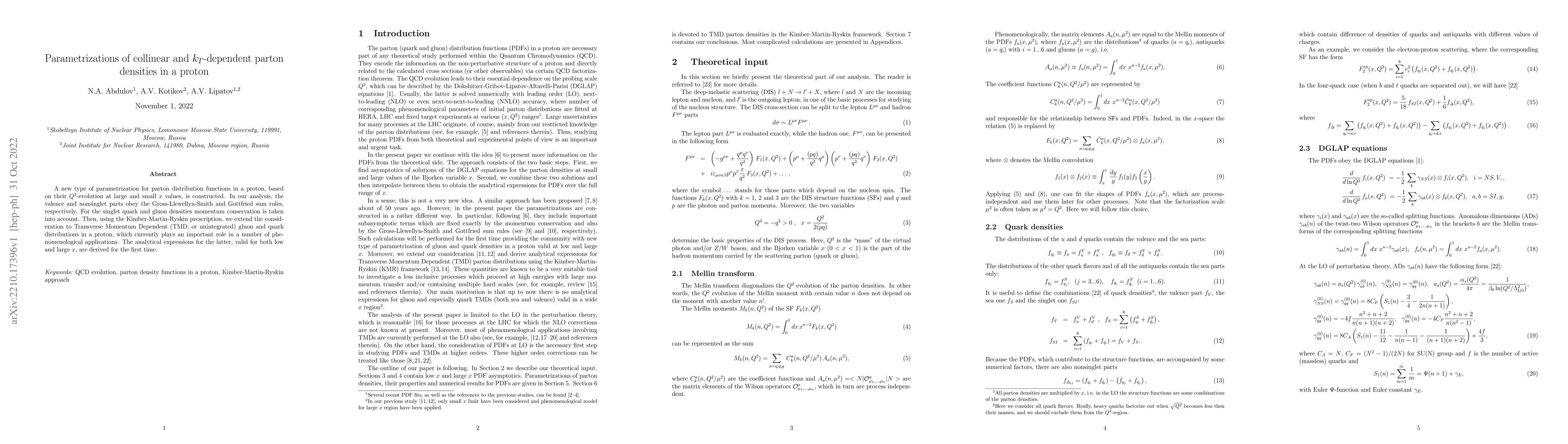 Thumbnail for Parametrizations of collinear and k_T-dependent parton densities in a
  proton