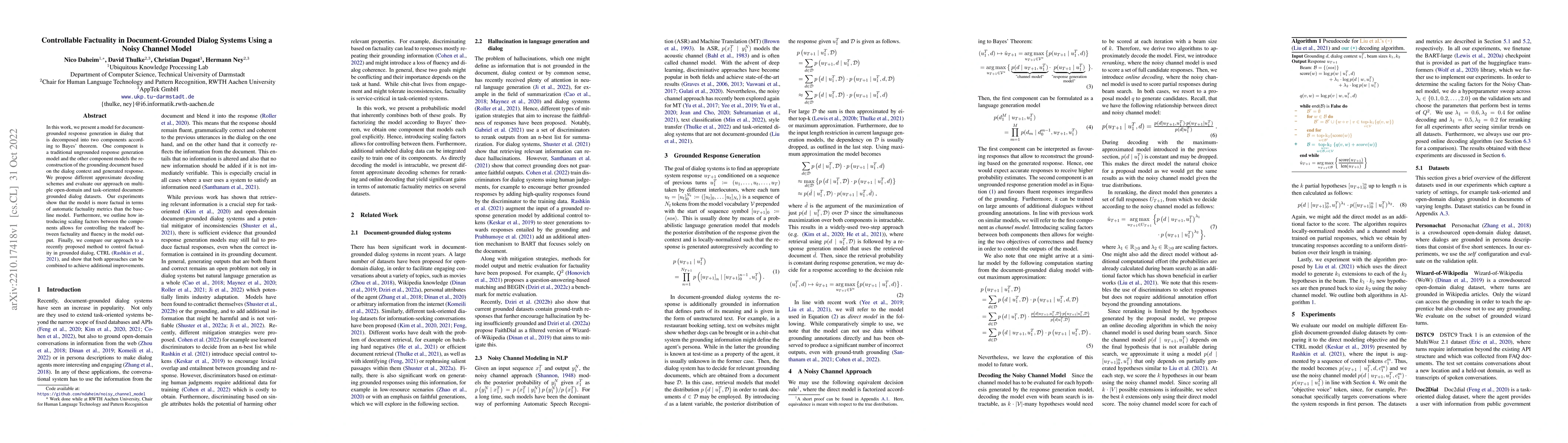 Thumbnail for Controllable Factuality in Document-Grounded Dialog Systems Using a
  Noisy Channel Model