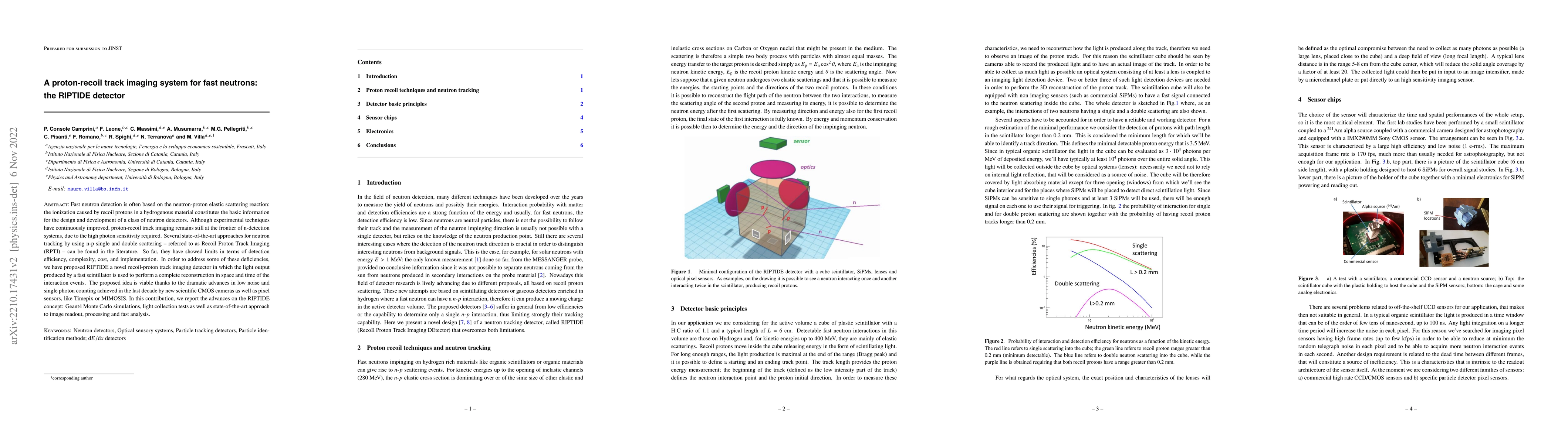 Thumbnail for A proton-recoil track imaging system for fast neutrons: the RIPTIDE
  detector