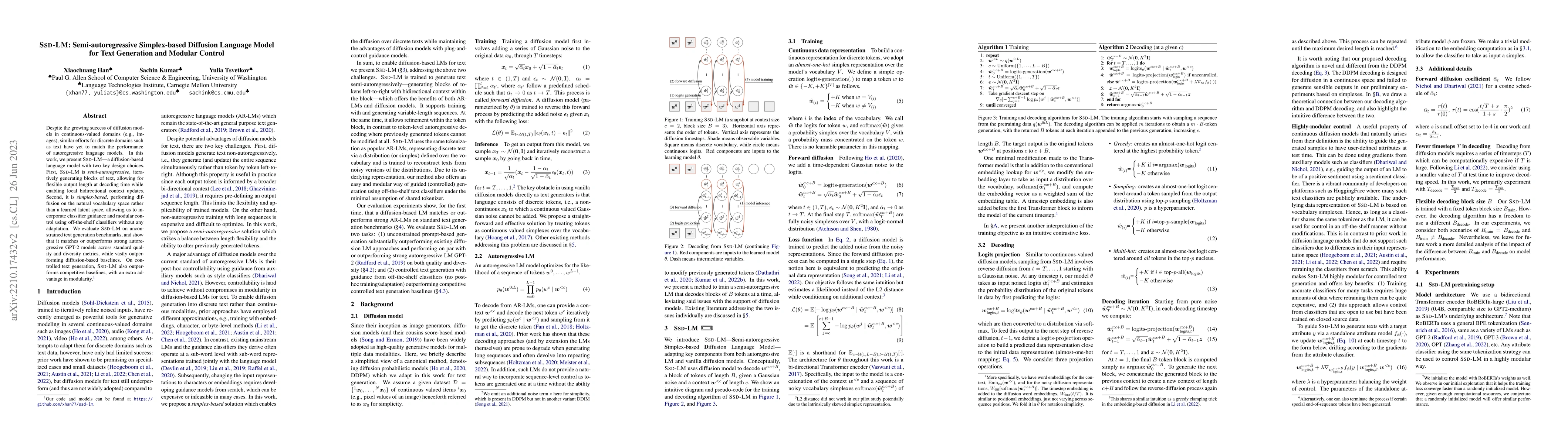 Thumbnail for SSD-LM: Semi-autoregressive Simplex-based Diffusion Language Model for
  Text Generation and Modular Control