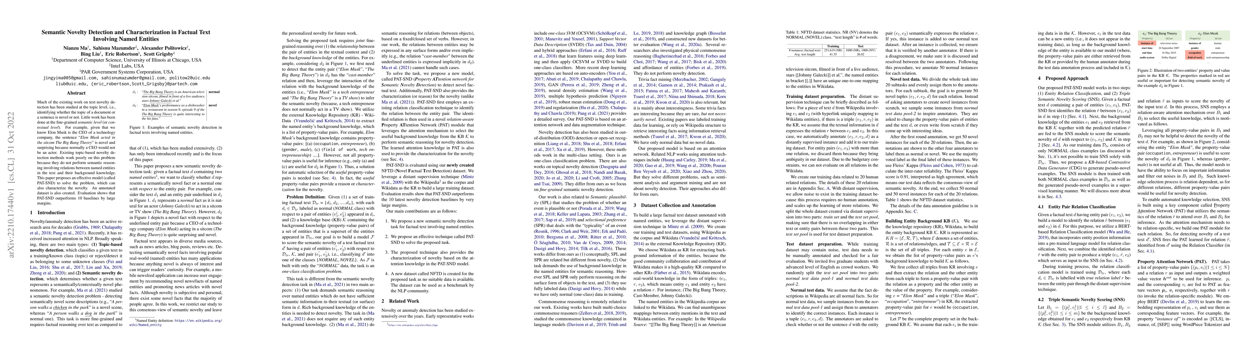 Thumbnail for Semantic Novelty Detection and Characterization in Factual Text
  Involving Named Entities