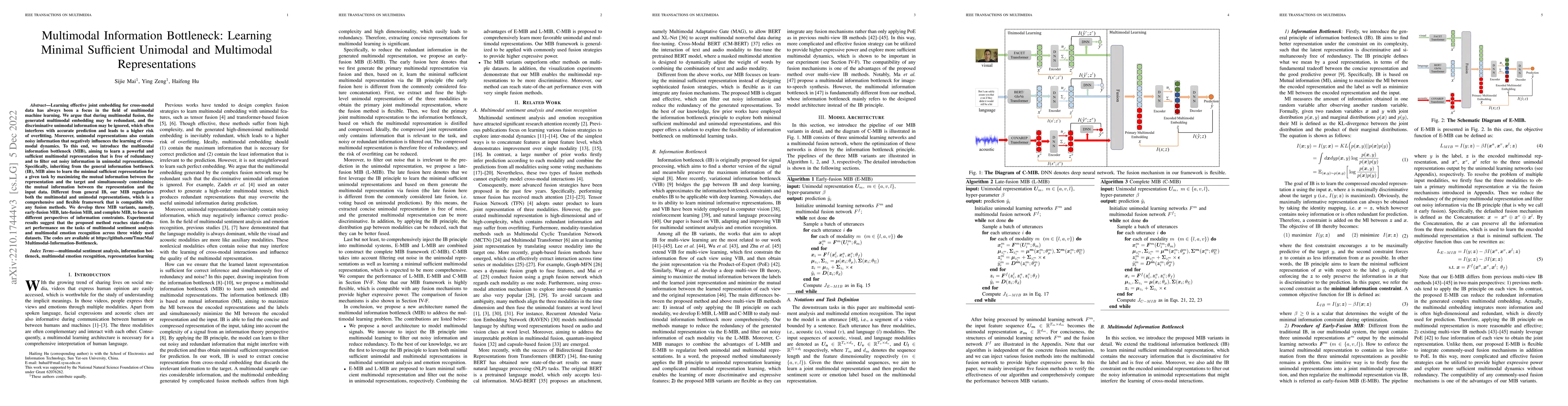 Thumbnail for Multimodal Information Bottleneck: Learning Minimal Sufficient Unimodal
  and Multimodal Representations