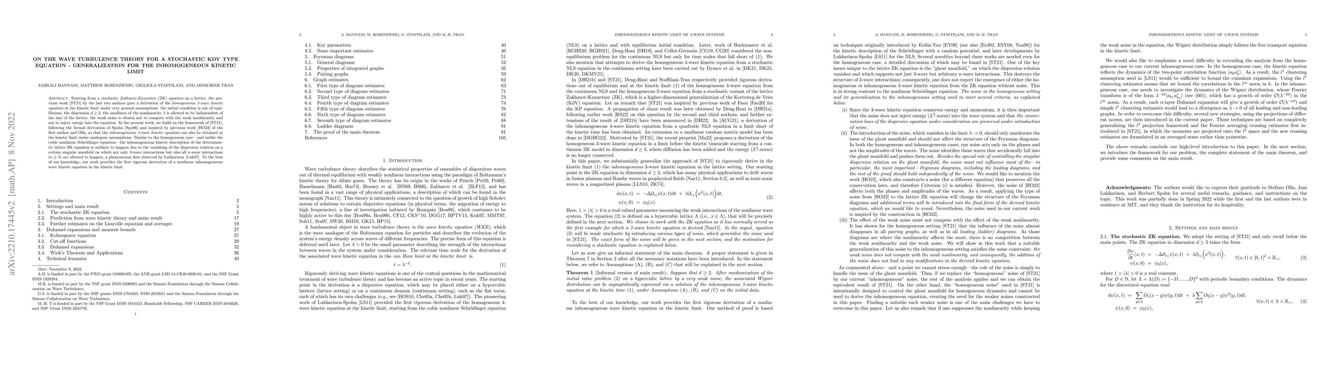 Thumbnail for On the wave turbulence theory for a stochastic KdV type equation --
  Generalization for the inhomogeneous kinetic limit