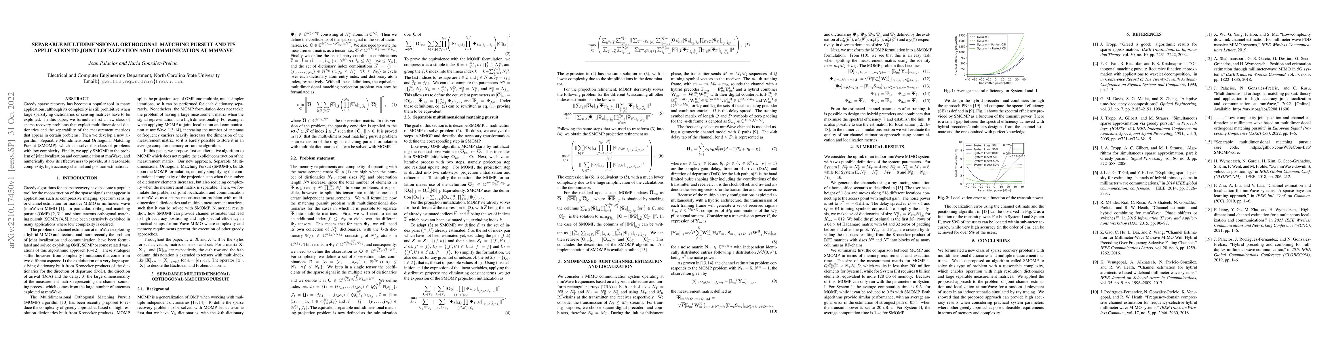 Thumbnail for Separable multidimensional orthogonal matching pursuit and its
  application to joint localization and communication at mmWave