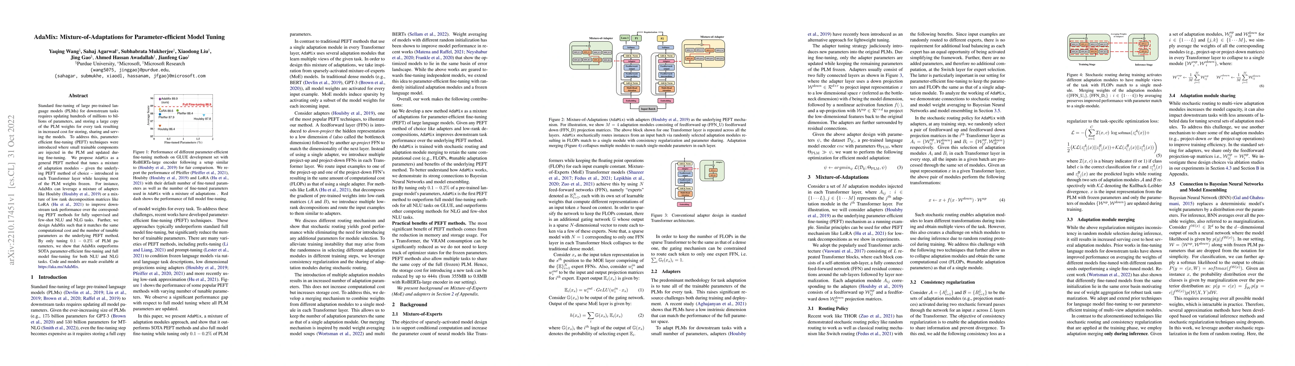 Thumbnail for AdaMix: Mixture-of-Adaptations for Parameter-efficient Model Tuning