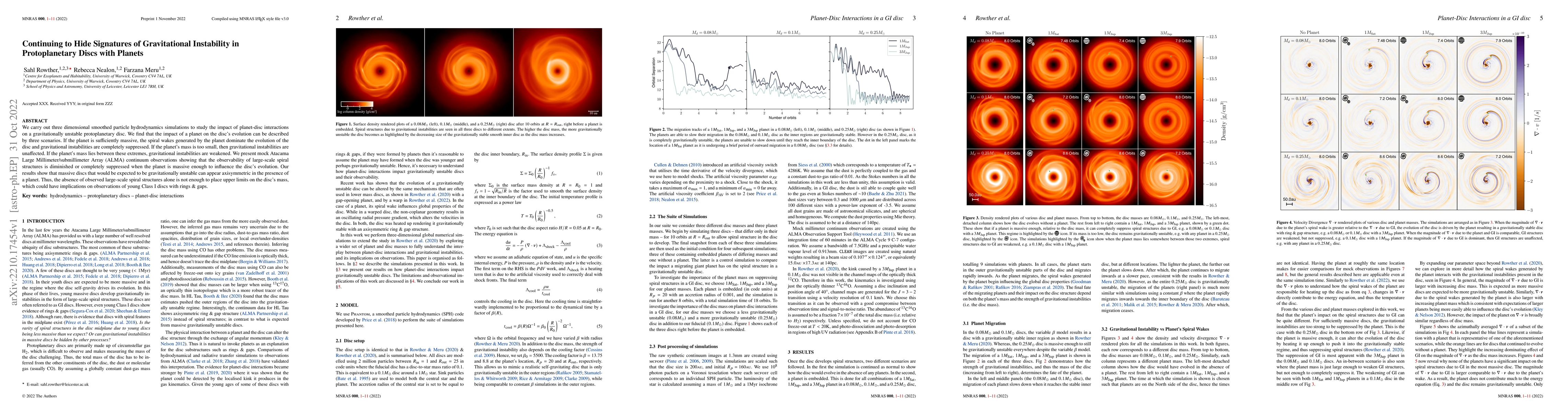 Thumbnail for Continuing to Hide Signatures of Gravitational Instability in
  Protoplanetary Discs with Planets