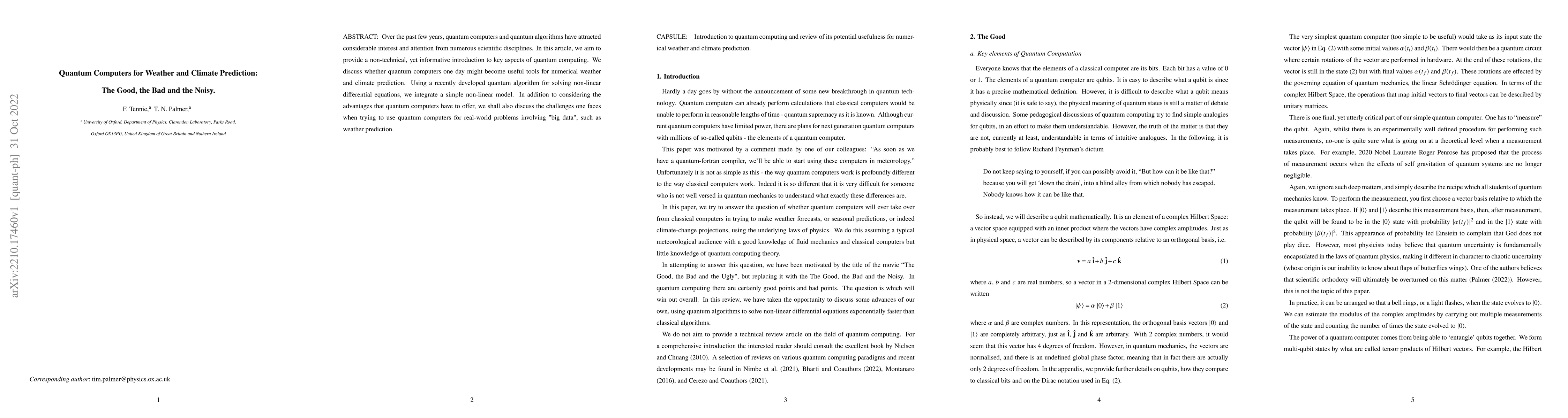 Thumbnail for Quantum Computers for Weather and Climate Prediction: The Good, the Bad
  and the Noisy