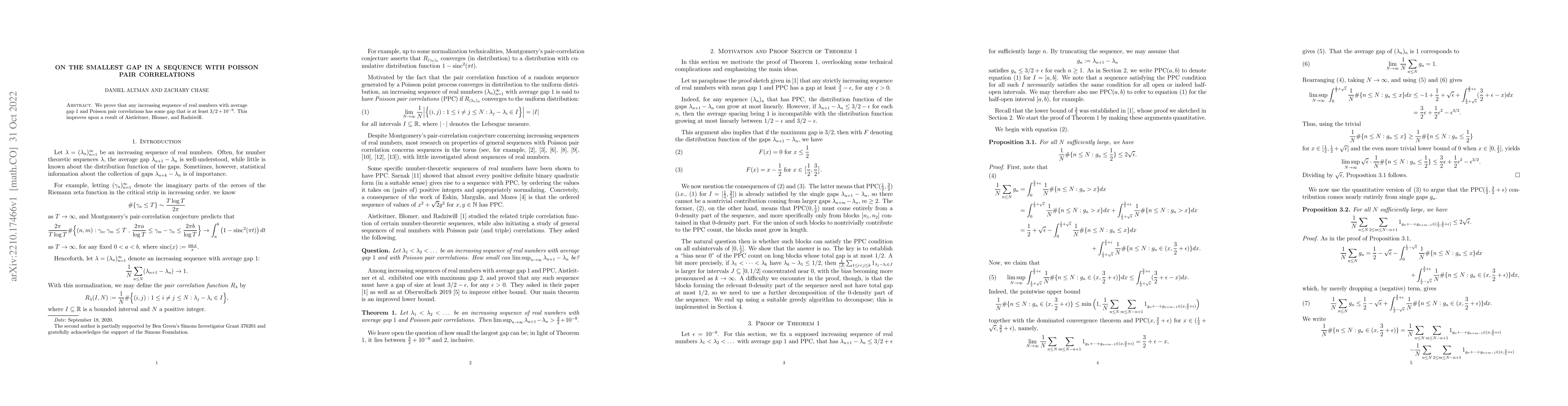 Thumbnail for On the smallest gap in a sequence with Poisson pair correlations