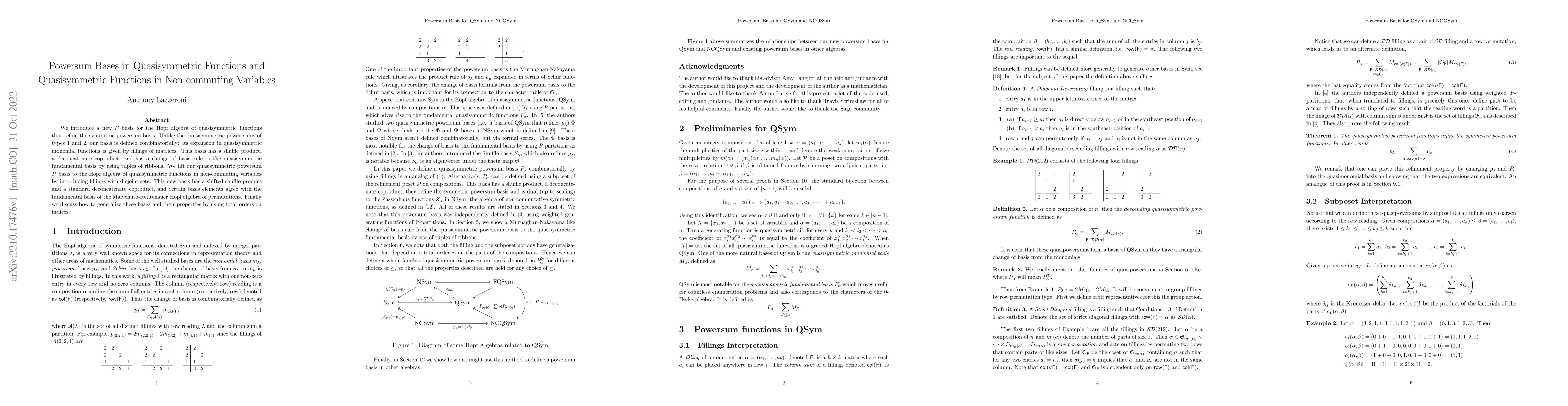 Thumbnail for Powersum Bases in Quasisymmetric Functions and Quasisymmetric Functions
  in Non-commuting Variables