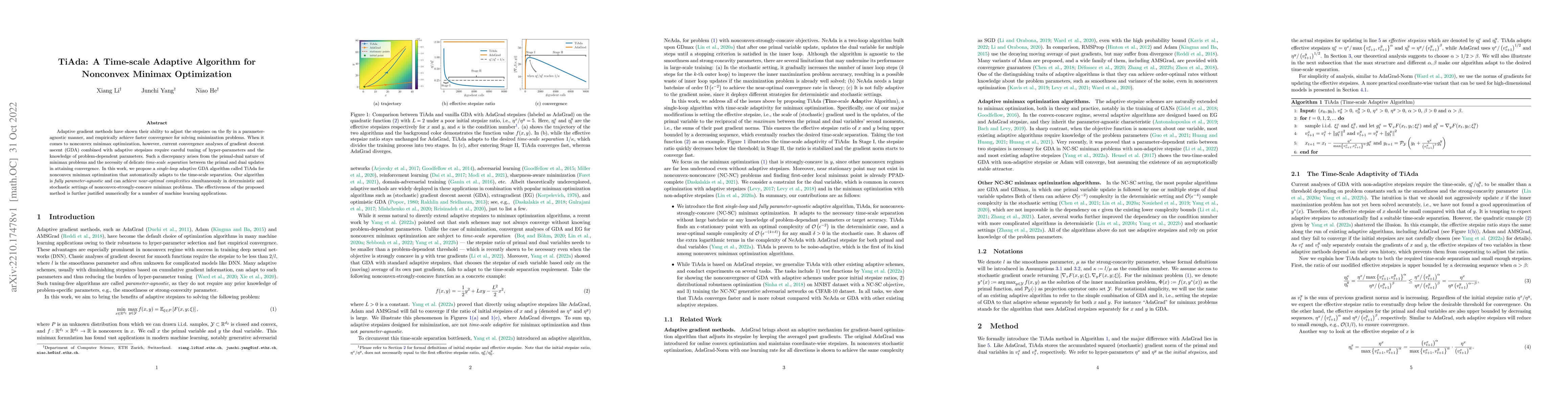 Thumbnail for TiAda: A Time-scale Adaptive Algorithm for Nonconvex Minimax
  Optimization